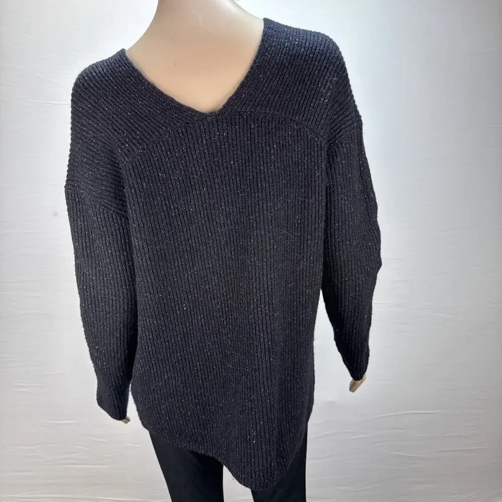 French Connection Donegal Ribbed Knit V-neck Oversized Sweater Size XS Wool Silk